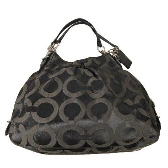 Coach Maggie Shoulder Bag Optic Op Art Signature Black on Black Hobo Purse 15757 - Picture 12 of 16